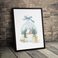 Snowy Log Cabin Winter Scene Wall Art, Watercolor Christmas Ornament Canvas Print Digital Download, Holiday Season Festive Home Decor
