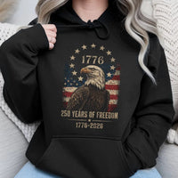 1776 Eagle Hoodie | 250 Years of Freedom Vintage Americana Art | Premium Cotton-Polyester Blend | Patriotic Gift for History Lovers