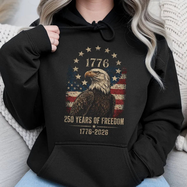 1776 Eagle Hoodie | 250 Years of Freedom Vintage Americana Art | Premium Cotton-Polyester Blend | Patriotic Gift for History Lovers