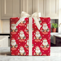 Red Cocoa Santa Claus Gift Wrap, Adorable Santa Christmas Wrapping Paper, Snowflake Holiday Wrapping Paper, Retro Xmas Gift Wrapping Paper Roll