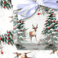 Christmas Tree Gift Wrap, Watercolor Reindeer Wrapping Paper, Winter Deer Holiday Wrapping Paper, Rustic Woodland Gift Wrapping Paper