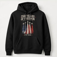 America 250 Years Hoodie | Fighter Jet American Flag 1776-2026 Design | Soft Cotton-Polyester Blend | Patriotic Gift for History Fans