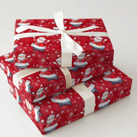 Santa Claus Gift Wrap, Waving Santa Christmas Wrapping Paper, Red Snowflake Wrapping Paper, Holiday Present Paper, Secret Santa Gift Wrap