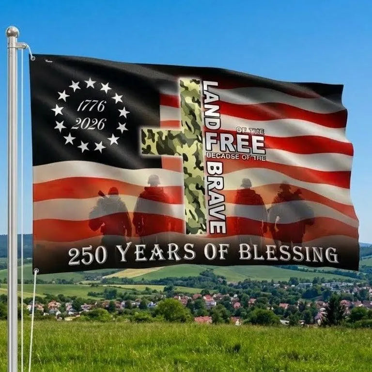 1776-2026 Patriotic House Flag | 250 Years of Blessing | UV-Resistant Polyester | American History Commemorative Decor