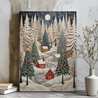 Winter Forest Landscape Wall Art, Snowy Christmas Village Canvas Print, Comfy Holiday Scene Canvas, Seasonal Home Decor, Winter Present