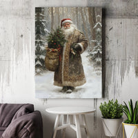 Snowy Forest Christmas Canvas Art, Vintage Santa Claus Canvas Print, Retro Santa Claus Wall Art, Winter Holiday Santa Decor, Christmas Present