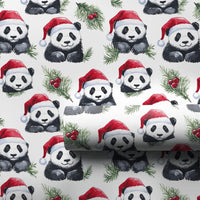 Santa Hat Panda Bear Gift Wrap, Christmas Panda Wrapping Paper, Watercolor Holiday Wrapping Paper, Adorable Animal Present Gift Wrapping Paper