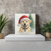 Santa Hat Dog Canvas Print, Golden Retriever Christmas Canvas, Watercolor Winter Dog Canvas Wall Art, Holiday Pet Lover Room Decor