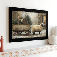 Rustic Winter Snow Scene Print, Farmhouse Christmas Sheep Wall Art Digital Download, Country Sheep Poster, Holiday Farmhouse Wall Decor