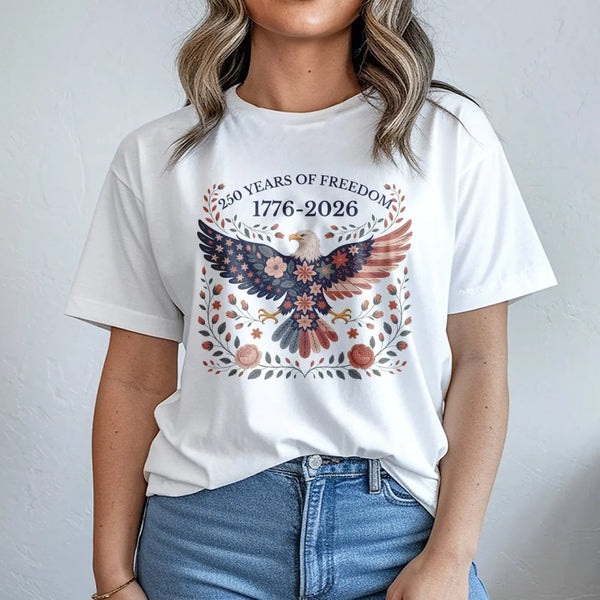 USA Eagle T-Shirt | Folk Art 250 Years of Freedom 1776-2026 Design | Soft Breathable Cotton Tee | Patriotic Gift for Americana Lovers