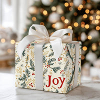 Evergreen Foliage Gift Wrap, Joy Holly Berry Christmas Wrapping Paper, Botanical Holiday Wrapping Paper, Elegant Winter Gift Wrapping Paper