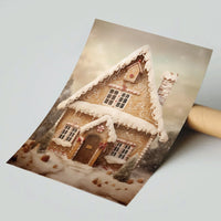 Vintage Winter Holiday Snow Poster, Gingerbread House Christmas Wall Art, Comfy Festive Christmas Cottage Print, Xmas Decor, Digital Download