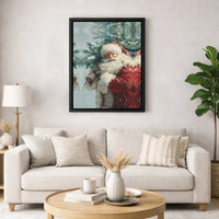 Snowy Christmas Tree Canvas Print, Vintage Santa Claus Canvas Wall Art, Retro Santa Wall Decor, Holiday Canvas, Christmas Present