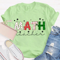 Colorful Snowflake Holiday Font Shirt, Math Teacher Christmas T-Shirt, Adorable Mathematics Educator Graphic Tee, Xmas Teacher Present