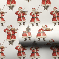 Musical Christmas Gift Wrap, Vintage Santa Violin Wrapping Paper, Cream Holiday Present Paper, Retro Musician Xmas Gift Wrap, Tree Wrap Roll