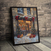Snowy Winter Village Street Scene Painting, Christmas Toy Shop Canvas Art, Comfy Holiday Home Decor, Digital Download, Xmas Wall Print Present