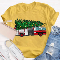 Retro Red Truck Holiday Graphic Tee, Vintage Christmas Tree Truck T-Shirt, Merry Christmas Winter Shirt, Xmas Present for Men and Women