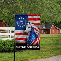 Patriotic White Horse Garden Flag | 250 Years of Freedom 1776-2026 | Double-Sided Premium Polyester | Americana Farmhouse Decor