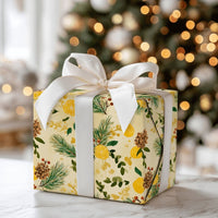 Pinecone Berry Holiday Gift Wrap, Watercolor Lemon Christmas Wrapping Paper, Botanical Winter Wrapping Paper, Citrus Festive Gift Wrap Roll