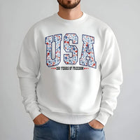 Patriotic USA Sweatshirt | 250 Years of Freedom Floral Design | Cozy Crewneck Pullover | Fourth of July Gift for Women