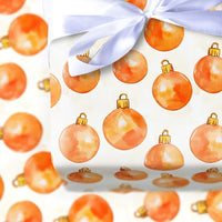 Gold Bauble Holiday Wrapping Paper, Orange Ornament Christmas Wrapping Paper, Watercolor Festive Wrapping Paper, Winter Seasonal Gift Wrap
