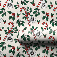 Candy Cane Holly Gift Wrap, Bulldog Mascot Christmas Wrapping Paper, Holiday Sports Fan Paper, Winter Mascot Gift Wrapping Paper Roll