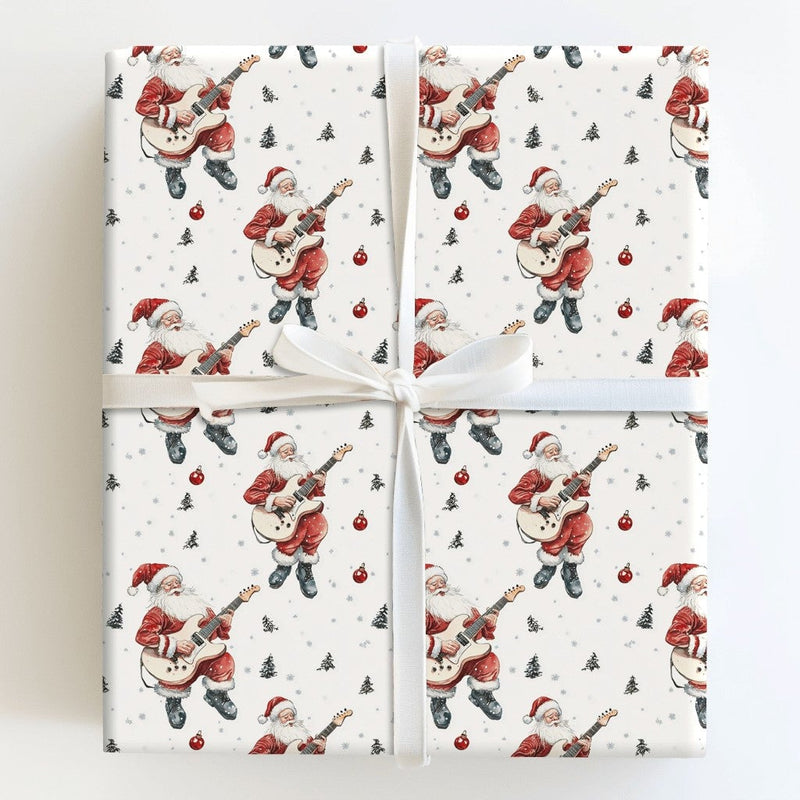 Rock Guitar Christmas Gift Wrap, Electric Guitar Santa Wrapping Paper, Musician Santa Wrapping Paper, Rocker Santa Holiday Gift Wrap Roll