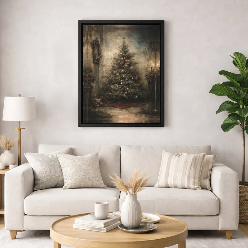 Rustic Holiday Canvas Print, Vintage Christmas Tree Canvas Art, Oil Painting Christmas Wall Decor, Festive Winter Canvas, Holiday Home Present