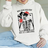 Dead Inside Coffee Holiday Sweatshirt, Skeleton Christmas Hoodie, Humorous Dark Humor Xmas Pullover, Skeleton Coffee Hoodie, Holiday Goth Present