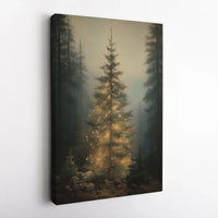 Glowing Pine Woodland Wall Art, Christmas Tree Forest Canvas, Misty Winter Forest Canvas Print, Enchanted Holiday Tree Decor