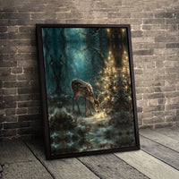 Christmas Forest Deer Wall Art, Winter Fawn Canvas Print, Holiday Nature Canvas, Rustic Deer Printable Art, Digital Download Wall Decor