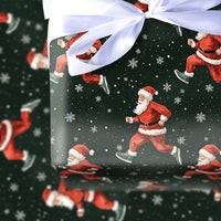 Jogging Santa Claus Gift Wrap, Running Santa Christmas Wrapping Paper, Green Snowflake Wrapping Paper, Fitness Lover Holiday Wrapping Paper