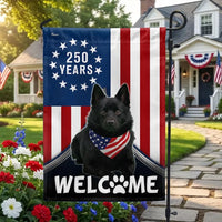 Schipperke Dog Garden Flag | Patriotic 250 Years 1776-2026 Welcome Design | Double-Sided Polyester | USA Independence Commemoration Gift