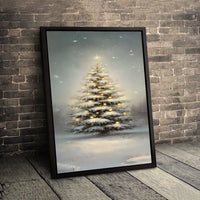 Glowing Winter Landscape Wall Art, Snowy Christmas Tree Wall Art Print, Christmas Oil Painting Print, Canvas Wall Art Digital Download