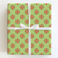 Lime Green Holiday Gift Wrap, Damask Snowflake Christmas Wrapping Paper, Red and Green Xmas Wrapping Paper, Winter Festive Gift Wrap Roll