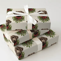 Dog Wreath Holiday Gift Wrap, Chocolate Lab Christmas Wrapping Paper, Labrador Retriever Christmas Wrapping Paper, Pet Lover Gift Wrap