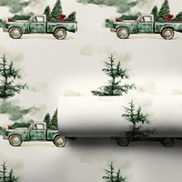 Farmhouse Tree Gift Wrap, Vintage Green Truck Christmas Wrapping Paper, Rustic Pine Holiday Wrapping Paper, Winter Present Gift Wrap Roll