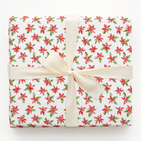 Red Holly Christmas Gift Wrap, Watercolor Poinsettia Wrapping Paper, Botanical Holiday Floral Wrapping Paper, Festive Winter Gift Wrap