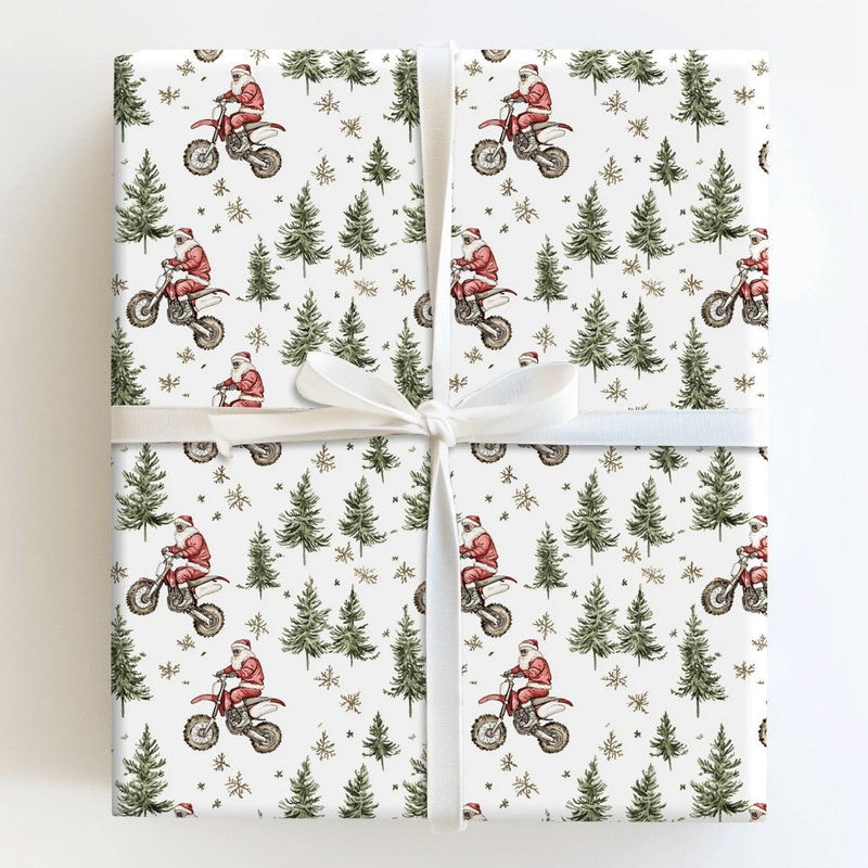 Dirt Bike Santa Gift Wrap, Motocross Santa Wrapping Paper, Motorcycle Christmas Wrapping Paper, Biker Holiday Gift Wrap, Moto Present Paper
