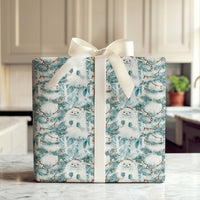 Abominable Snowman Holiday Gift Wrap, Yeti Santa Hat Christmas Wrapping Paper, Adorable Winter Lights Wrapping Paper, Whimsical Xmas Gift Wrap