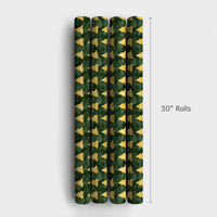 Watercolor Holiday Gift Wrap, Gold Christmas Tree Wrapping Paper, Dark Green Winter Wrapping Paper, Elegant Forest Xmas Gift Wrap Roll