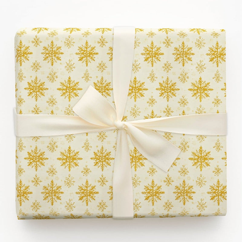 Winter Wedding Gift Wrap, Gold Snowflake Christmas Wrapping Paper, Elegant Cream Holiday Wrapping Paper, Metallic Gold Snowflake Gift Wrap