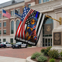 Rottweiler Thin Blue Line Garden Flag | 250 Years of Service Patriotic Dog | Double-Sided Weather-Resistant Polyester | Police Support Gift