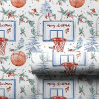 Watercolor Basketball Holiday Gift Wrap, Merry Christmas Basketball Wrapping Paper, Sports Tree Present Paper, Basketball Fan Gift Wrap