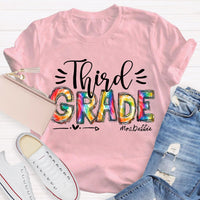 Personalized Grade And Name Colorful Printed Teacher Back To School T-Shirt