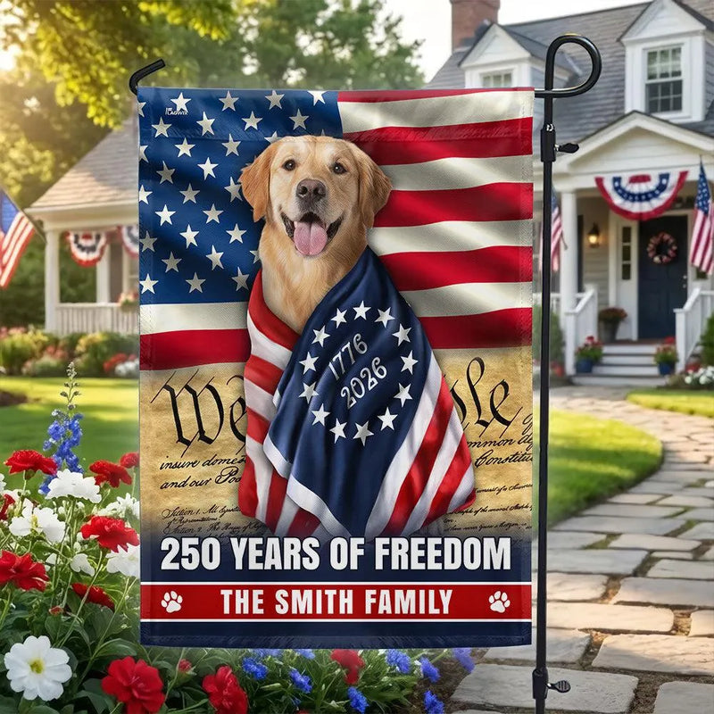 Golden Retriever American Flag Garden Flag | 250 Years of Freedom Personalized | Premium Polyester Double-Sided | Patriotic Dog Lover Gift