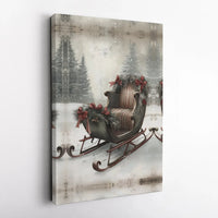 Snowy Winter Christmas Poster, Christmas Sleigh Wall Art, Vintage Christmas Forest Print, Holiday Landscape Decor, Digital Download Art