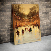 Christmas Skating Poster, Winter Ice Skating Canvas Wall Art, Festive Park Ice Skating Print, Holiday Winter Wall Decor, Digital Download