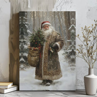 Snowy Forest Christmas Tree Wall Art Poster, Vintage Santa Claus Canvas Print, Nostalgic Holiday Digital Download, Farmhouse Xmas Decor