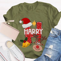 Santa Hat Elk Holiday Shirt, H Is for Happy Christmas Shirt, Humorous Christmas Graphic Tee, Festive Family Holiday Shirt, Adorable Christmas Present